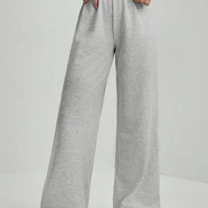 Women's Letter Patched Pocket Wide Leg Pants, Casual Comfy Elastic Waist Trousers for Fall & Winter, Women's Bottoms