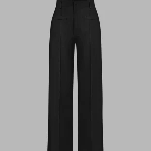 【Runs Small】Women's Solid High Waist Straight Let Pants, Fake Pocket Elegant Zipper Fly Trousers for Work Office Business